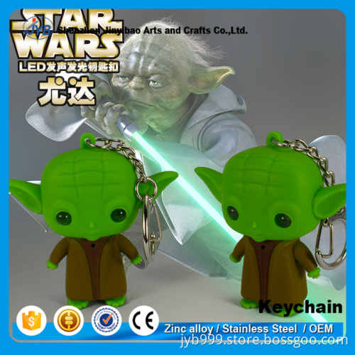 high quality custom logo plasitc movie souvenir master yoda LED keychain